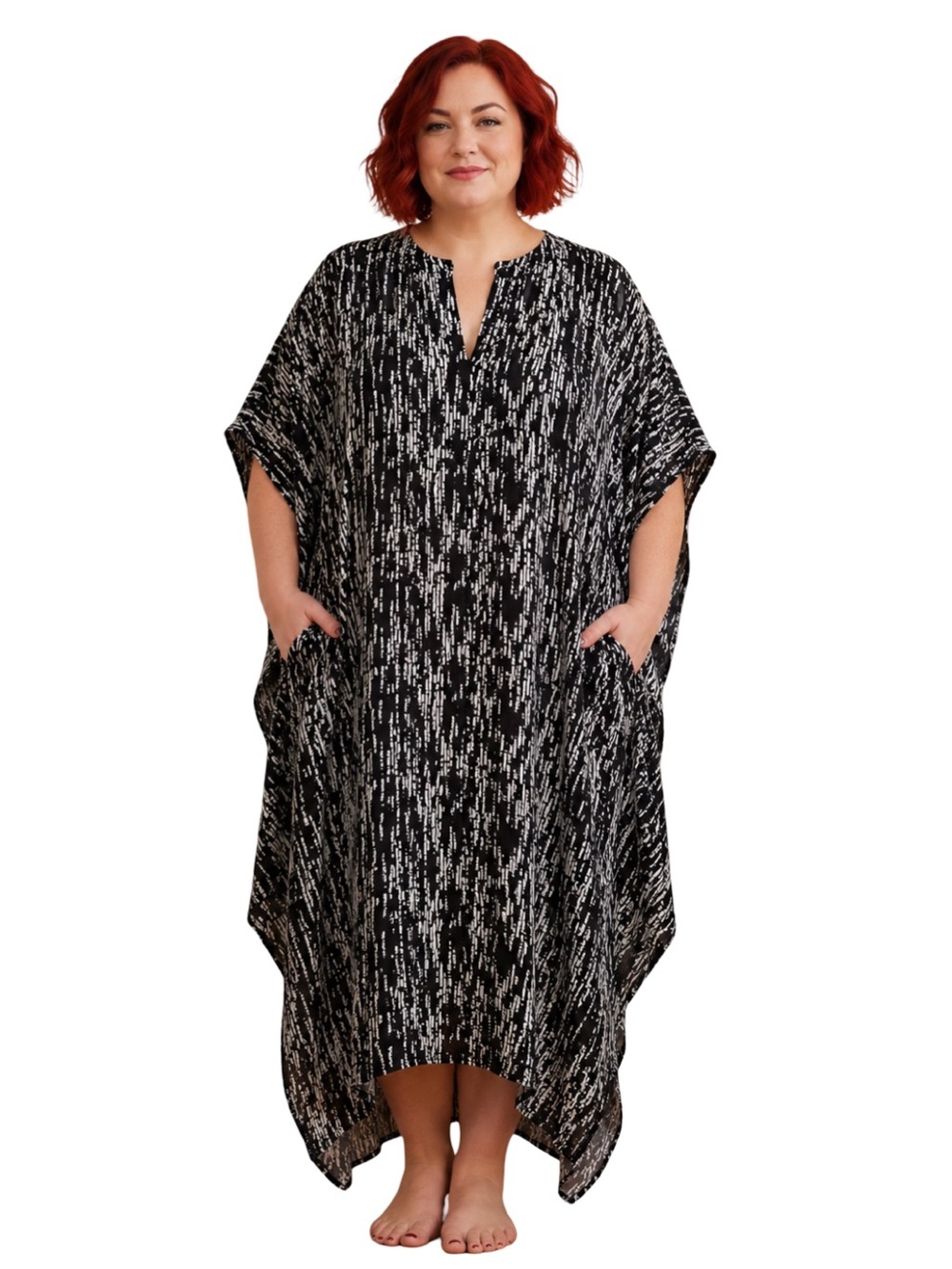 Black & White Printed Maxi Dress with Pockets